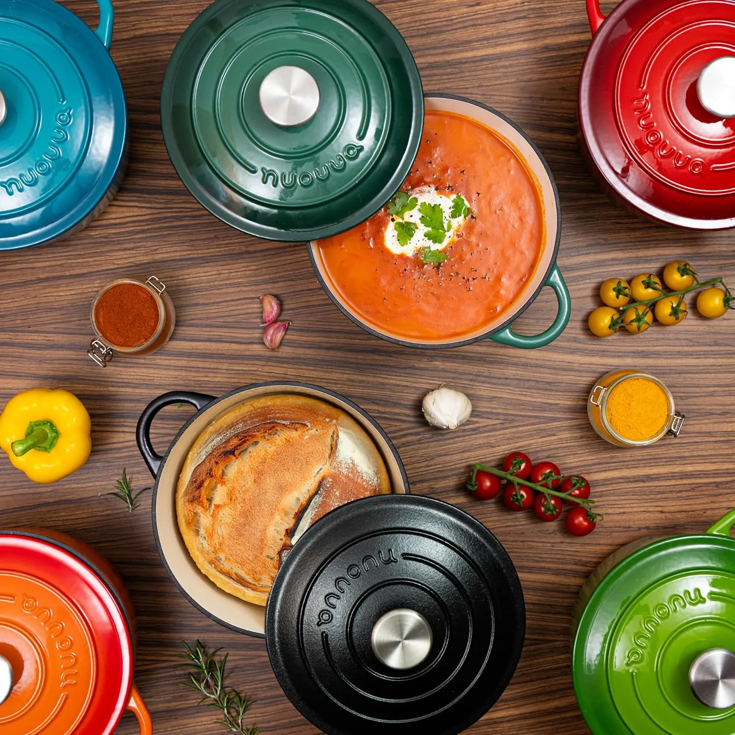 Nuovva Enamelled Cast Iron Dutch Oven Pot with Lid – 6.4 Quart Non Stick Casserole Pot – Heavy Duty & Oven Safe up to 500° F for Bread Baking, Braising, Stews, Roasting – 28cm Black