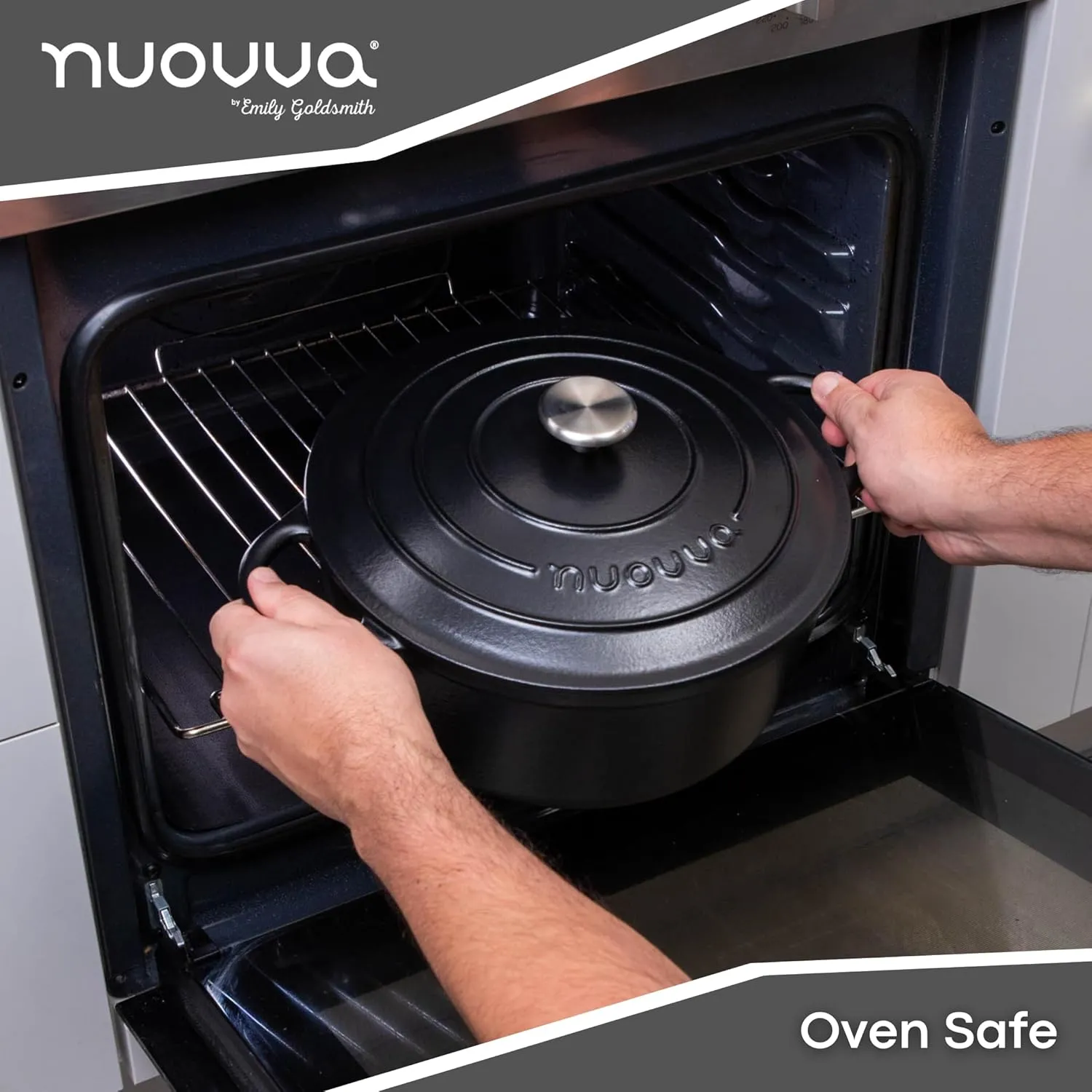 Nuovva Enamelled Cast Iron Dutch Oven Pot with Lid – 6.4 Quart Non Stick Casserole Pot – Heavy Duty & Oven Safe up to 500° F for Bread Baking, Braising, Stews, Roasting – 28cm Black