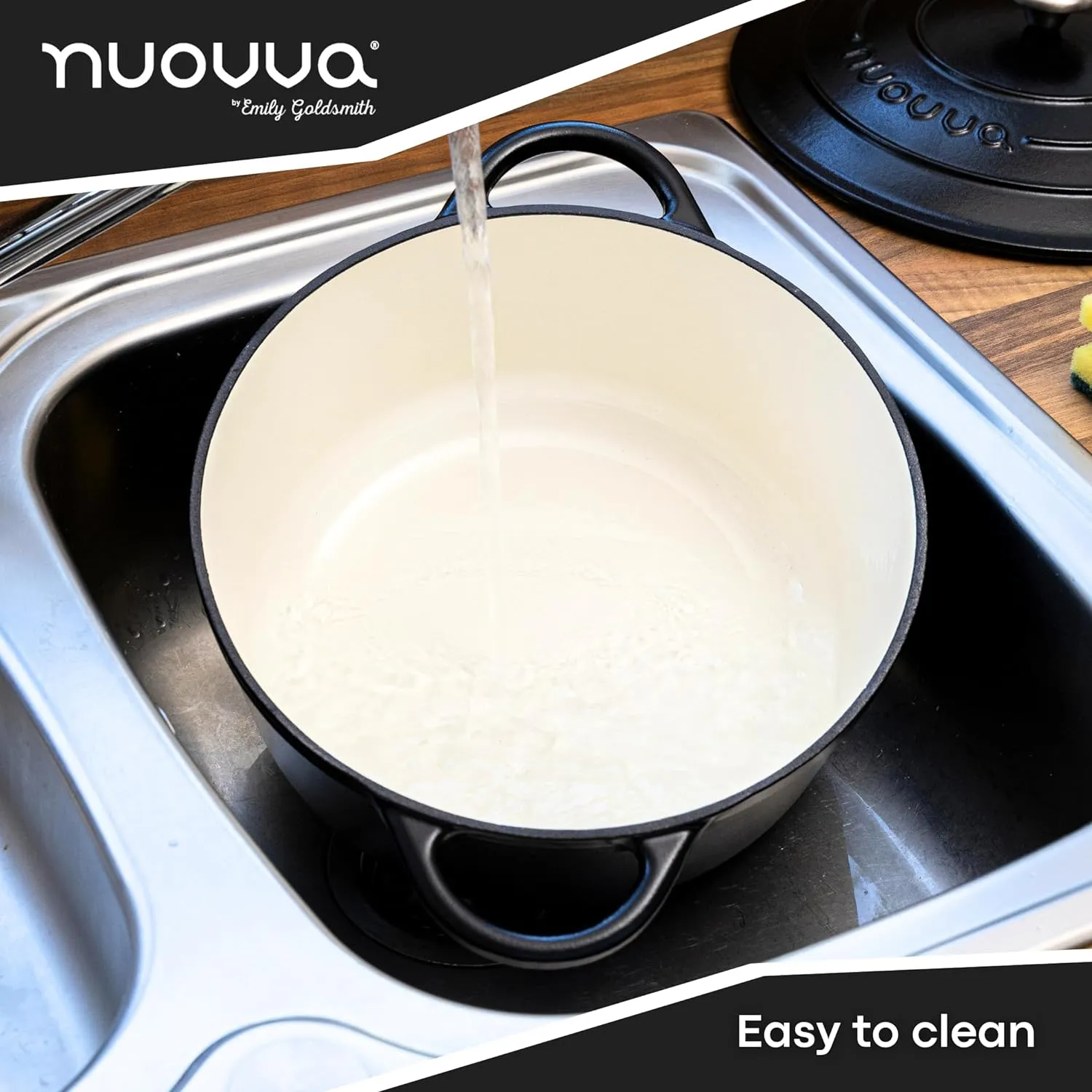 Nuovva Enamelled Cast Iron Dutch Oven Pot with Lid – 6.4 Quart Non Stick Casserole Pot – Heavy Duty & Oven Safe up to 500° F for Bread Baking, Braising, Stews, Roasting – 28cm Black
