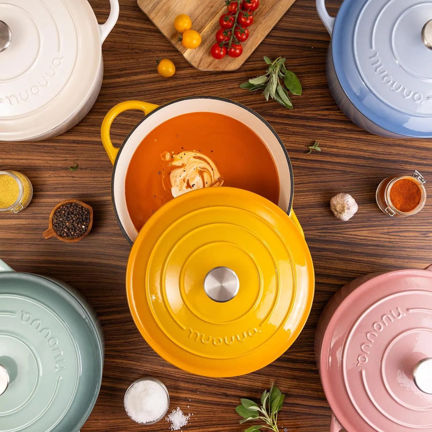 Nuovva Enamelled Cast Iron Dutch Oven Pot with Lid 6.4 Quart Non Stick Casserole Pot – Heavy Duty & Oven Safe up to 500° F for Bread Baking, Braising, Stews, Roasting – 28cm Oyster