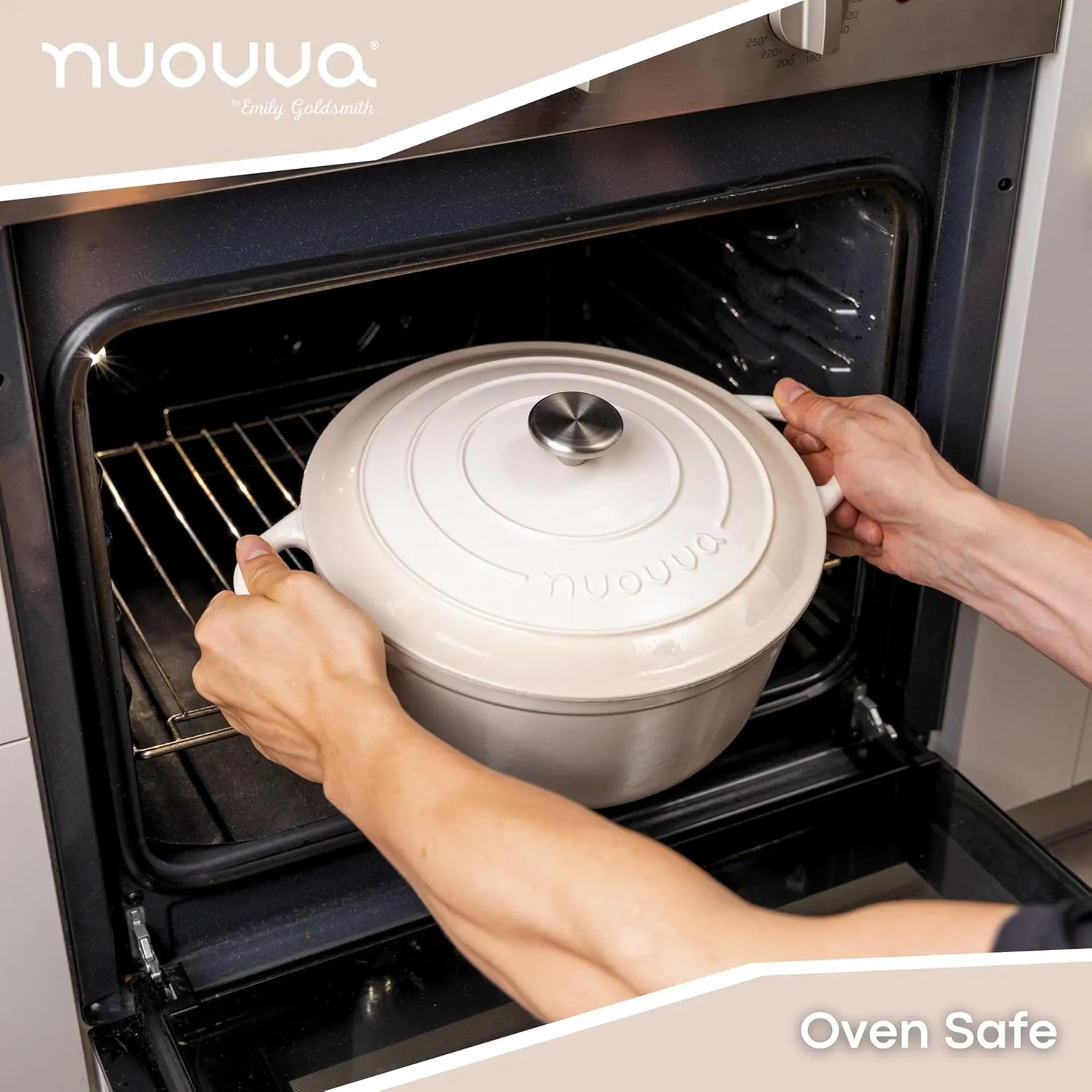 Nuovva Enamelled Cast Iron Dutch Oven Pot with Lid 6.4 Quart Non Stick Casserole Pot – Heavy Duty & Oven Safe up to 500° F for Bread Baking, Braising, Stews, Roasting – 28cm Oyster