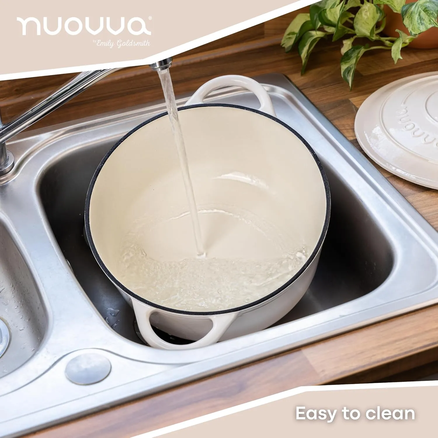 Nuovva Enamelled Cast Iron Dutch Oven Pot with Lid 6.4 Quart Non Stick Casserole Pot – Heavy Duty & Oven Safe up to 500° F for Bread Baking, Braising, Stews, Roasting – 28cm Oyster