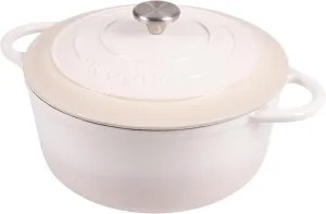 Nuovva Enamelled Cast Iron Dutch Oven Pot with Lid 6.4 Quart Non Stick Casserole Pot – Heavy Duty & Oven Safe up to 500° F for Bread Baking, Braising, Stews, Roasting – 28cm Oyster