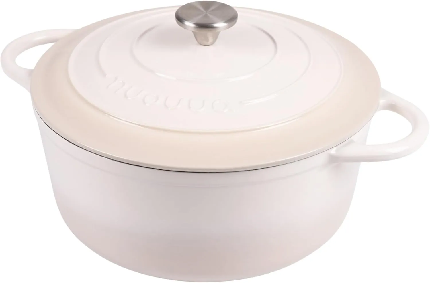 Nuovva Enamelled Cast Iron Dutch Oven Pot with Lid 6.4 Quart Non Stick Casserole Pot – Heavy Duty & Oven Safe up to 500° F for Bread Baking, Braising, Stews, Roasting – 28cm Oyster