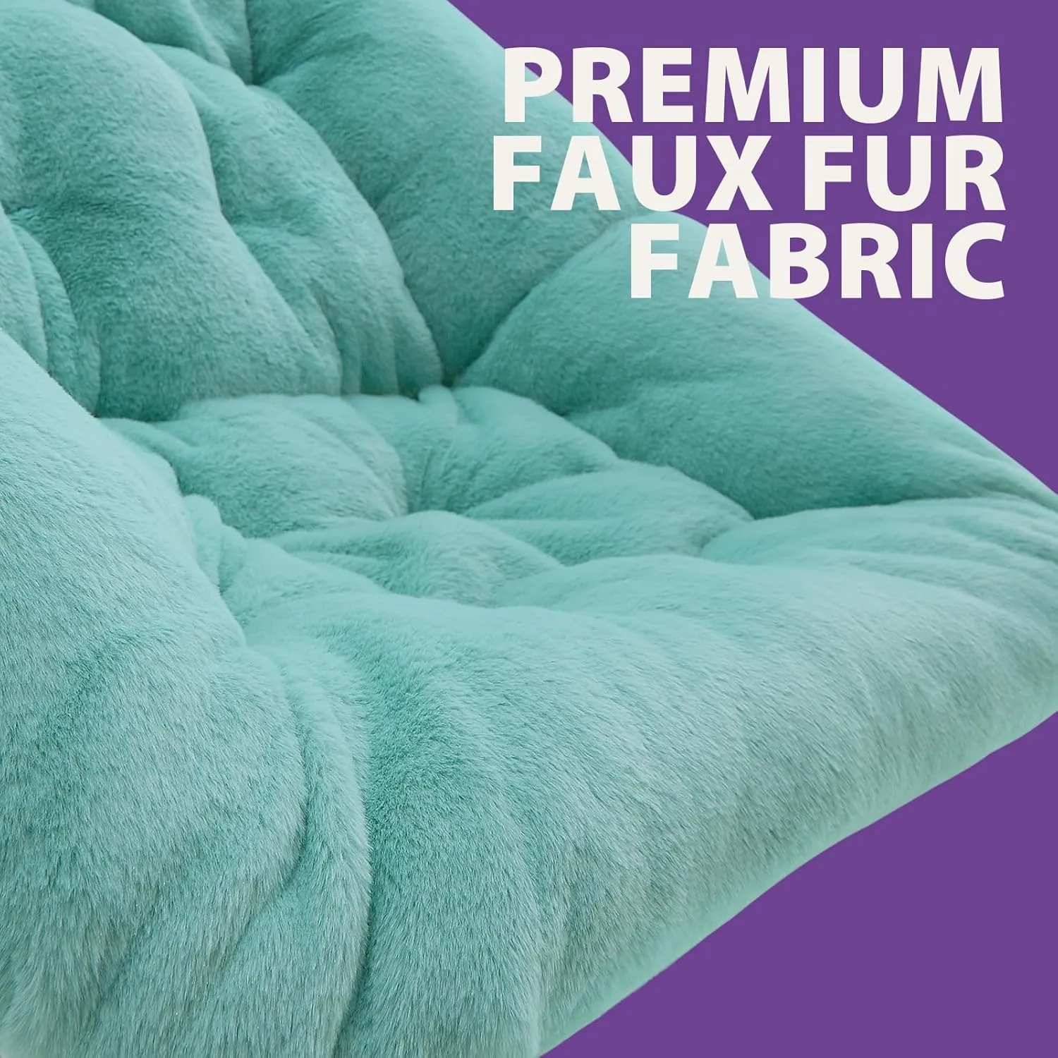 OAKHAM Comfy Chair for Adults, Soft Faux Fur Folding Lounge for Bedroom Living Room Dorm Rooms Flexible Reading Chair for Teens Kids, X-Large Foldable (Faux Fur-Mint)