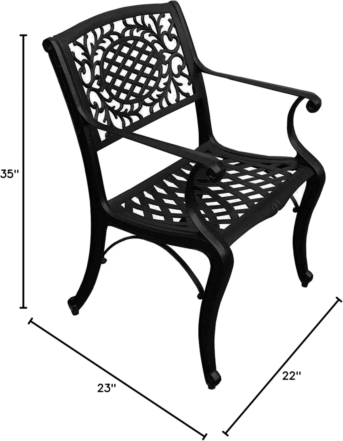 Oakland Living 2777-MESH-KD-CHAIR-LBK Ornate Traditional Outdoor Cast Aluminum Black Patio Dining Chair