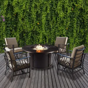 Oakland Living Aluminum 44-in Round Antique Copper Four Deep Seating Rocking Chairs, Beads, Lid, Propane Tank Fabric Covers Fire Table Set, Large
