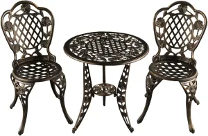 Oakland Living AZ1055-ROSE-BISTRO-BZ Outdoor Aluminum 3 pc Bistro Set, Bronze