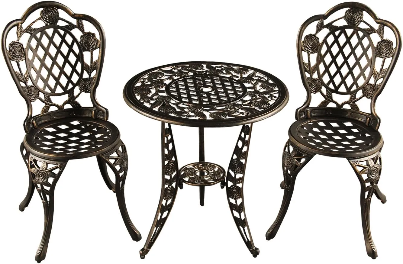 Oakland Living AZ1055-ROSE-BISTRO-BZ Outdoor Aluminum 3 pc Bistro Set, Bronze