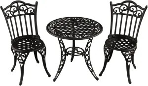 Oakland Living AZ1766-ORNATE-BISTRO-SB Outdoor Aluminum 3 pc Bistro Set, Sand Black