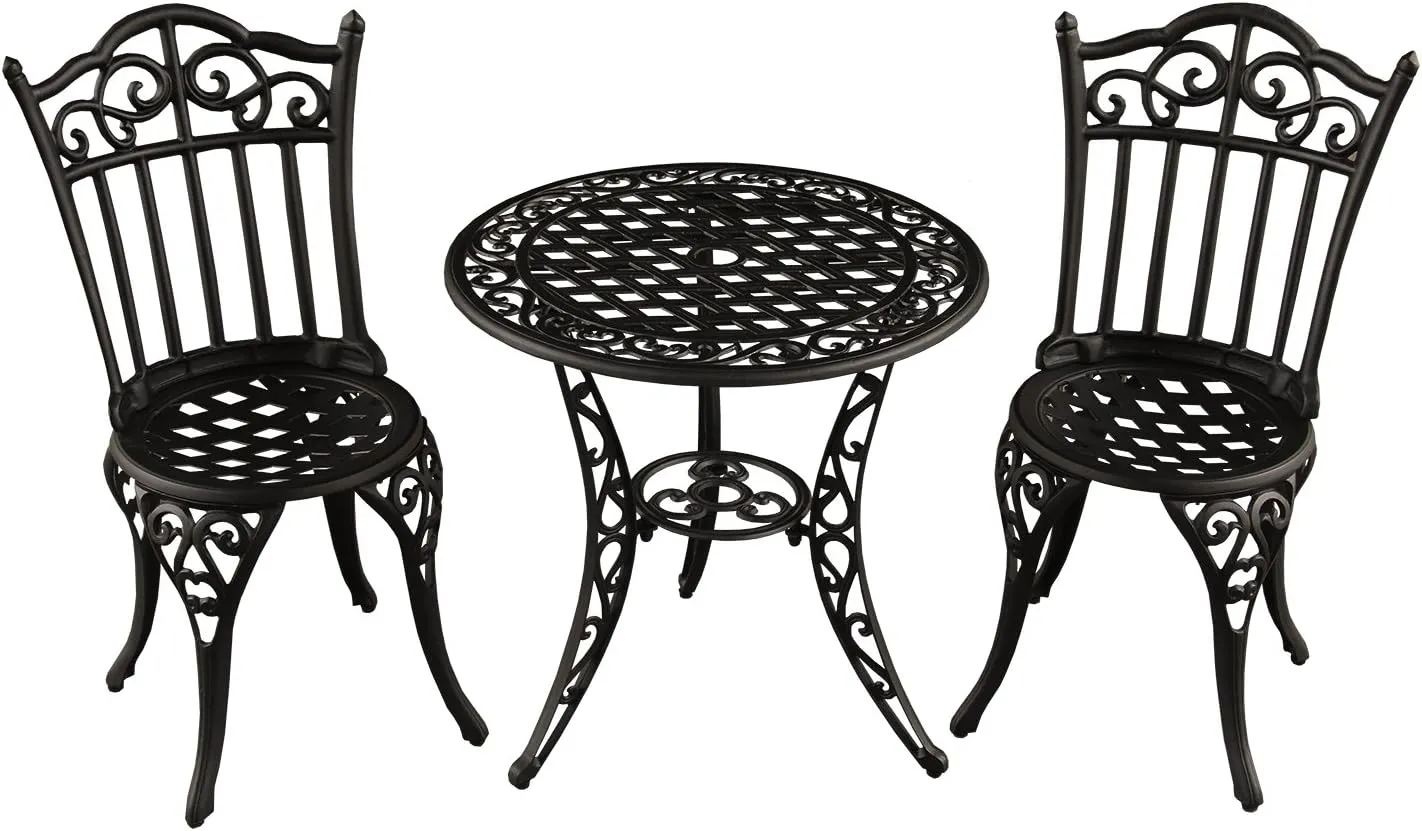 Oakland Living AZ1766-ORNATE-BISTRO-SB Outdoor Aluminum 3 pc Bistro Set, Sand Black