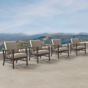 Oakland Living AZEGYPT-4CHAIR-AC Aluminum Outdoor Club Antique Copper Finish with Thick Tan Polyester Cushions (Set of 4) Deep Seating Rocking Chairs