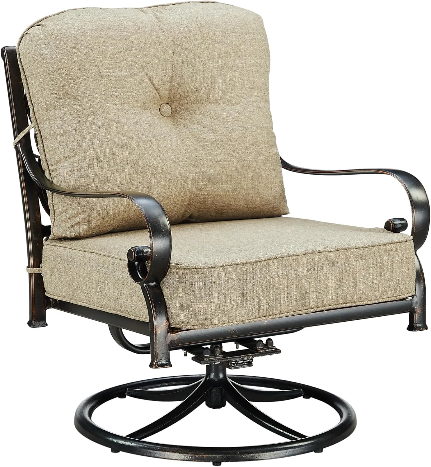 Oakland Living Pair of Black Aluminum Patio Deep Seating Swivel Rocker Club Chairs with Tan Cushions