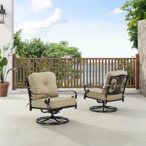Oakland Living Pair of Black Aluminum Patio Deep Seating Swivel Rocker Club Chairs with Tan Cushions