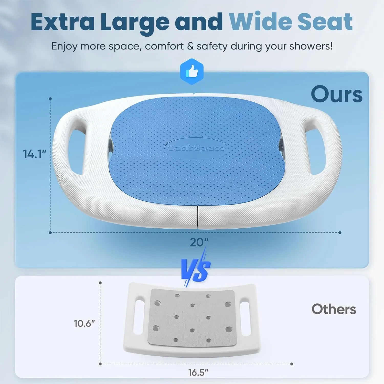 OasisSpace Shower Chair with Removable Back,Upgrade 60% Enlarged Seat Design Shower Stool,Heavy Duty Shower Seat for Inside tub 500lbs(Blue)