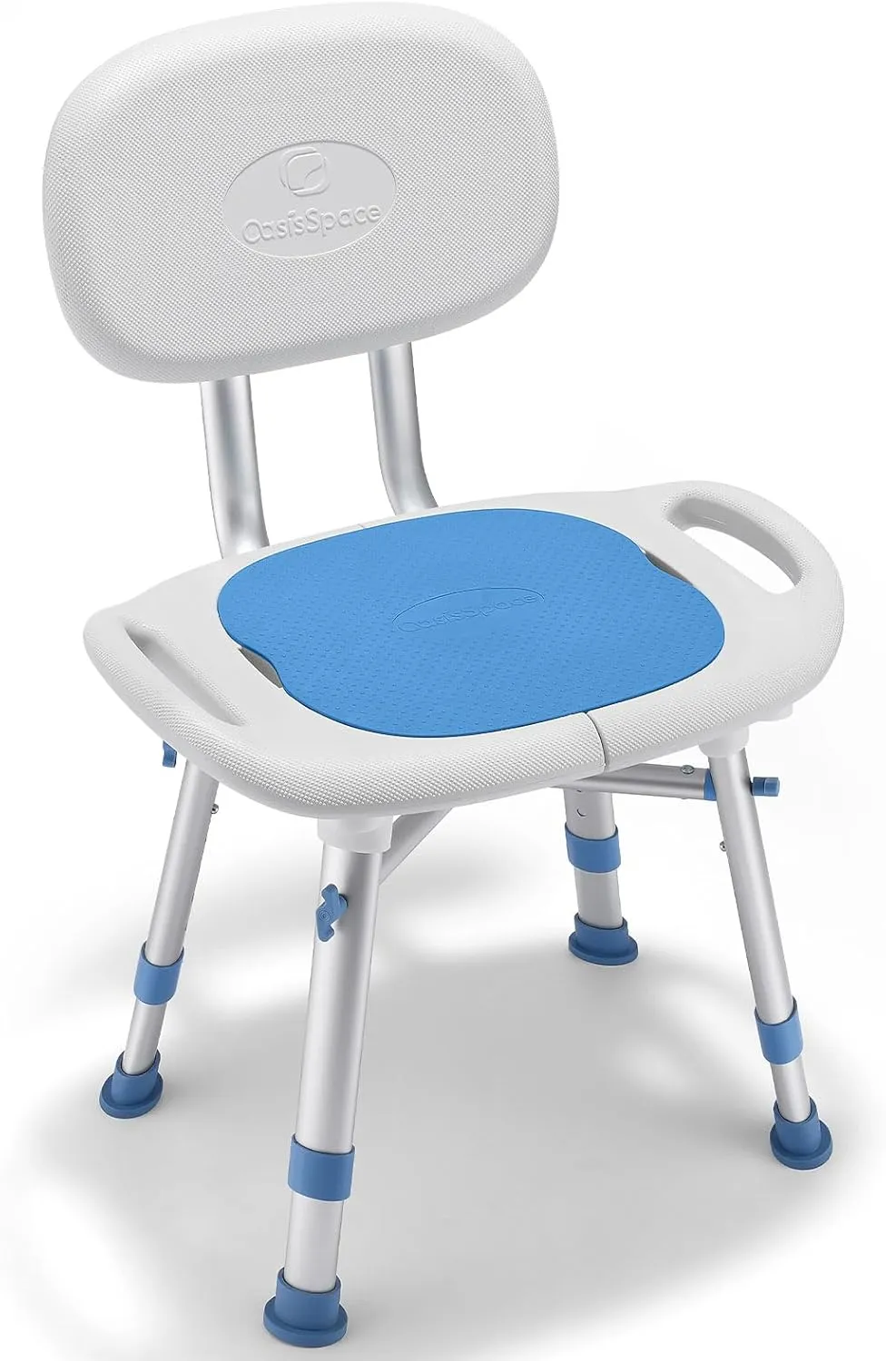 OasisSpace Shower Chair with Removable Back,Upgrade 60% Enlarged Seat Design Shower Stool,Heavy Duty Shower Seat for Inside tub 500lbs(Blue)