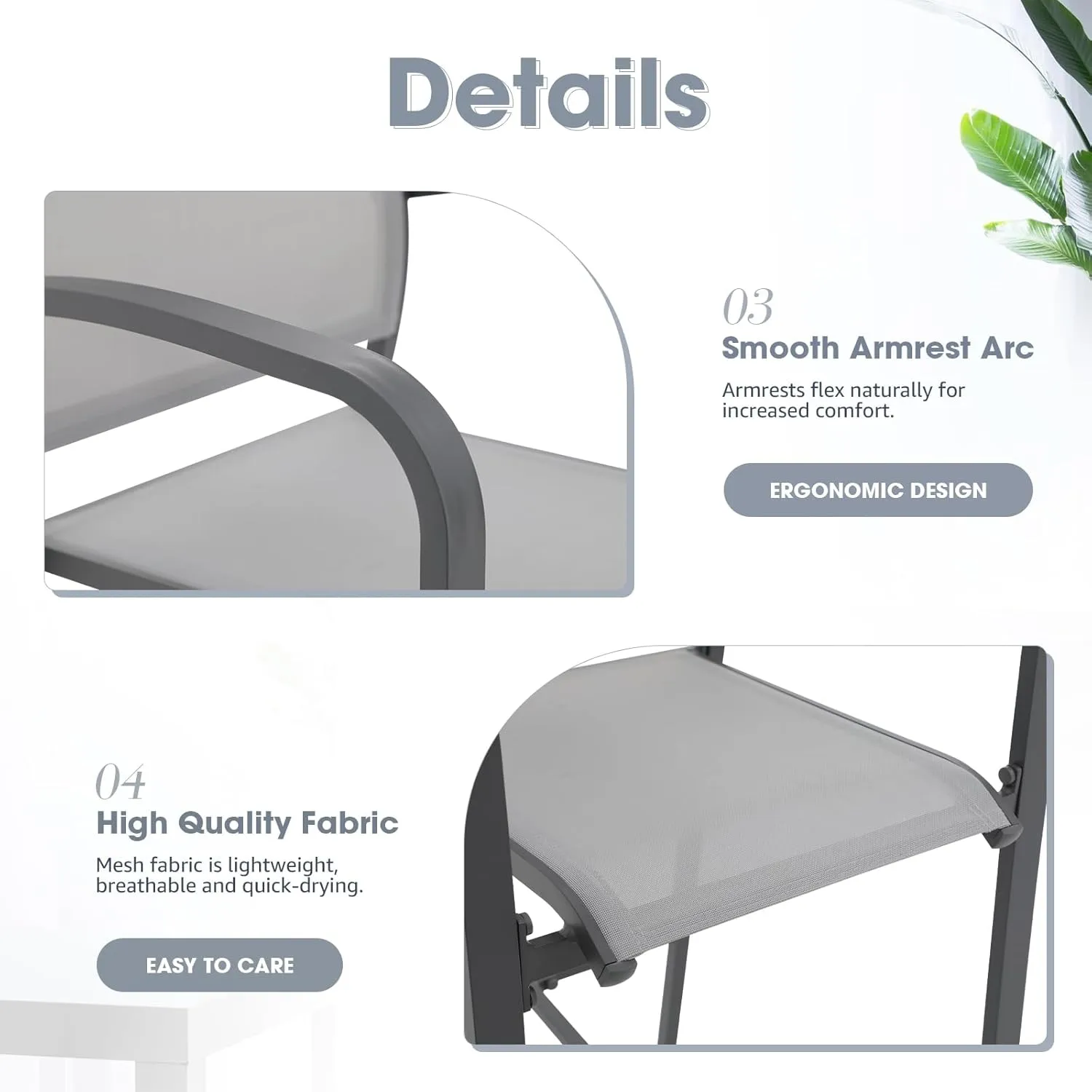 OC Orange-Casual Outdoor Bar Stool Set of 4, All-Weather Aluminum Textile Fabric High Top Patio Dining Chair, Counter Height Metal Barstool High Back Armchair, for Backyard, Porch, Balcony, Grey