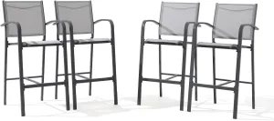 OC Orange-Casual Outdoor Bar Stool Set of 4, All-Weather Aluminum Textile Fabric High Top Patio Dining Chair, Counter Height Metal Barstool High Back Armchair, for Backyard, Porch, Balcony, Grey