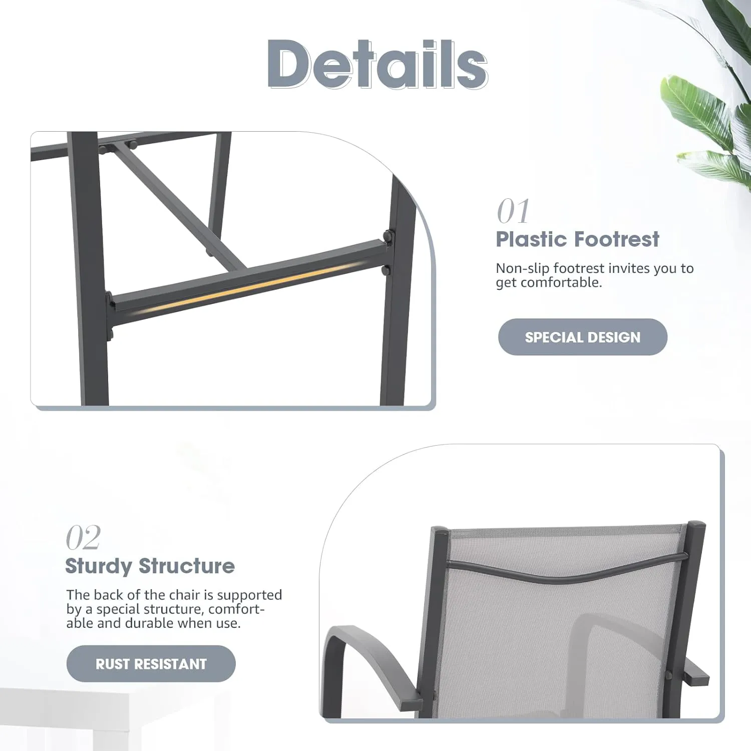 OC Orange-Casual Outdoor Bar Stool Set of 4, All-Weather Aluminum Textile Fabric High Top Patio Dining Chair, Counter Height Metal Barstool High Back Armchair, for Backyard, Porch, Balcony, Grey