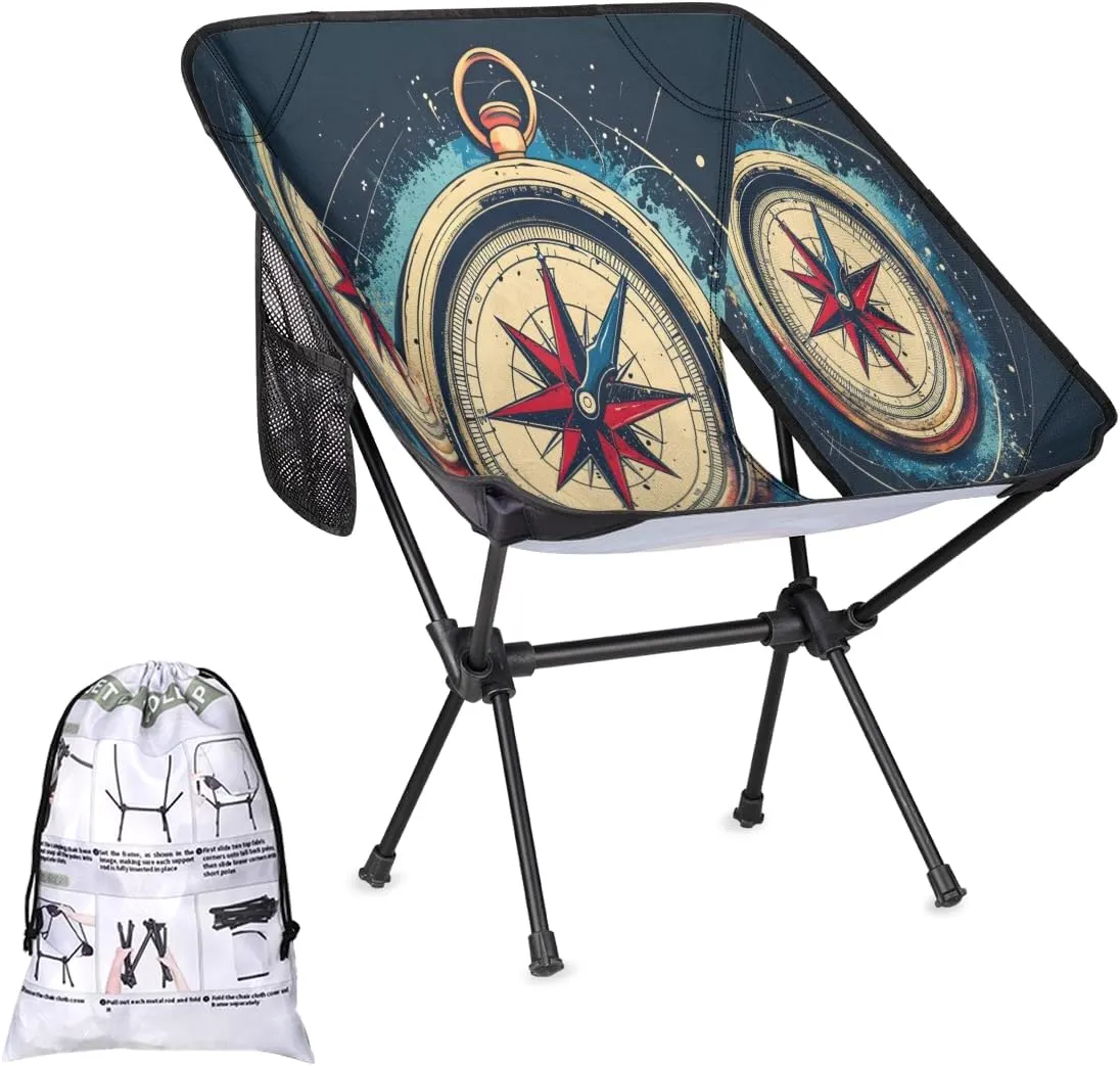 Ocean Compass Portable Camping Chair Lightweight Folding Backpacking Chair, Compact Foldable Beach Seat with Carry Bag for Outdoor Hiking Fishing Travel