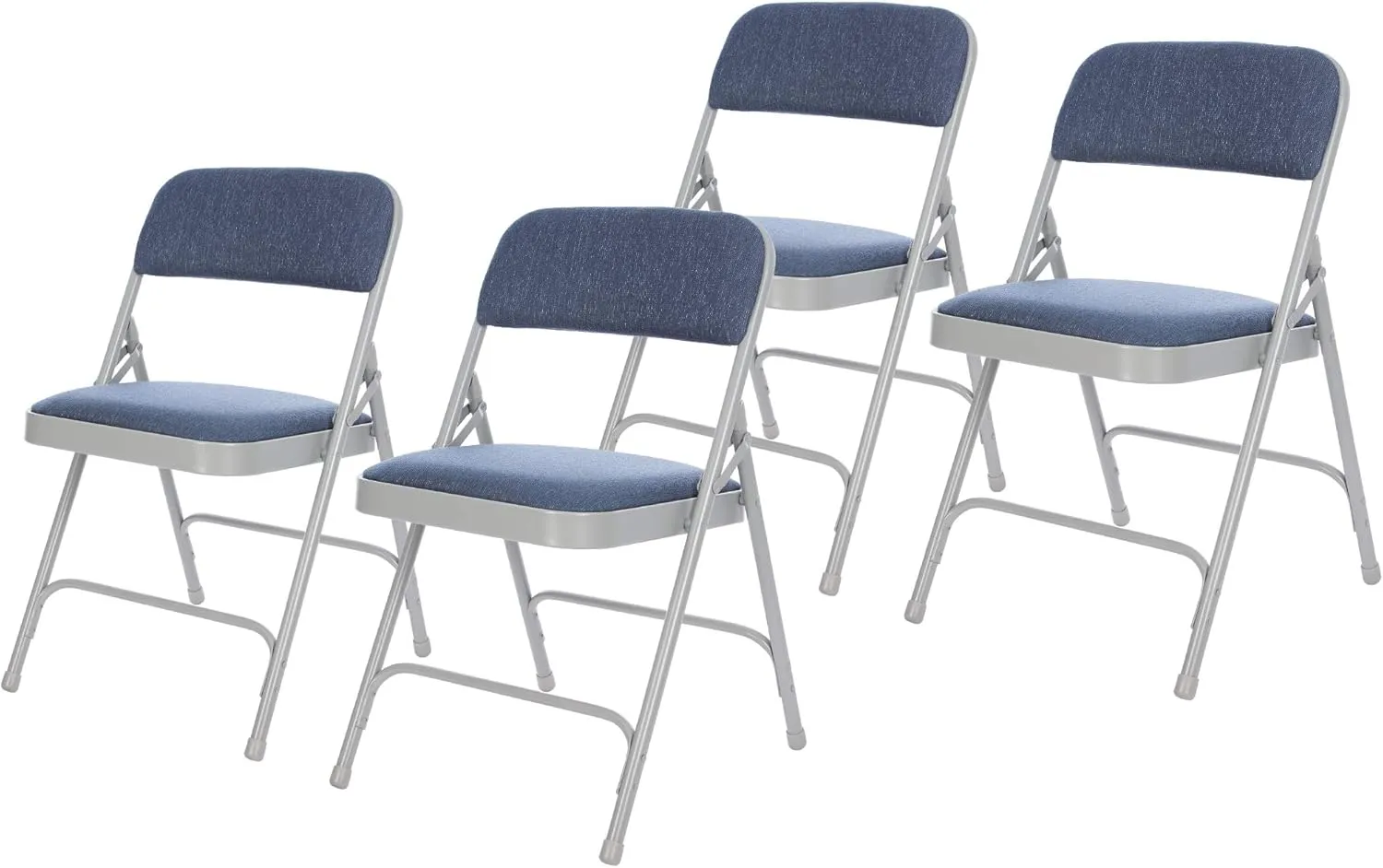 OEF Furnishings Deluxe Fabric Upholstered Folding Chair, Blue/Grey – Sturdy Double Hinge Frame with Plush Padding