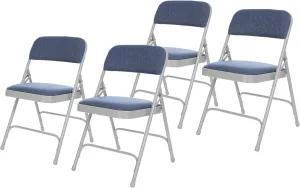 OEF Furnishings Deluxe Fabric Upholstered Folding Chair, Blue/Grey – Sturdy Double Hinge Frame with Plush Padding
