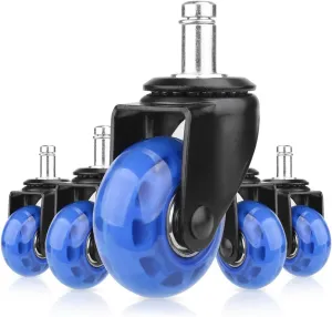 Office Chair Caster Replacement Wheel for Hardwood Floor and Carpet,2" Heavy Duty Universal Floor Safe Caster Set of 5,Rubber Wheels Office Chair to Replace Office Chair mats,fits 98% Chairs