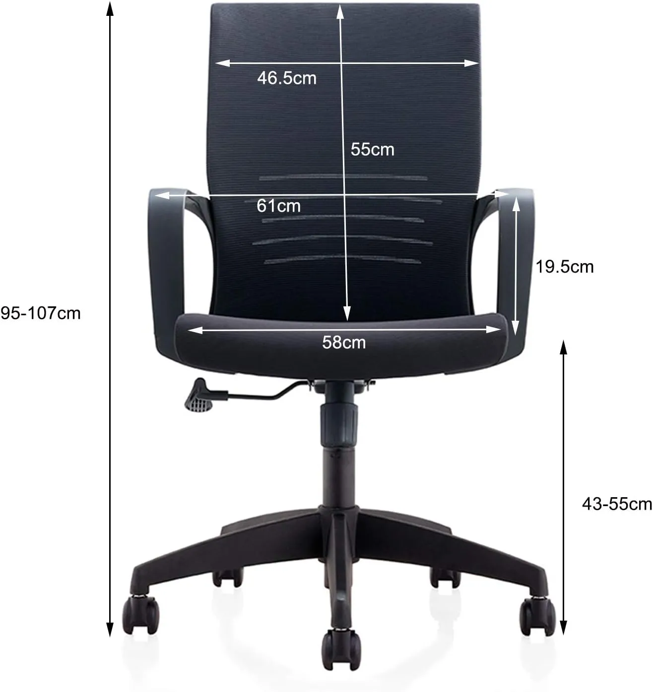 Office Chair Ergonomic Office Chair with Armrest Arms and Back Support, Breathable Mesh Design and Padded Seat Cushion, Height Adjustable