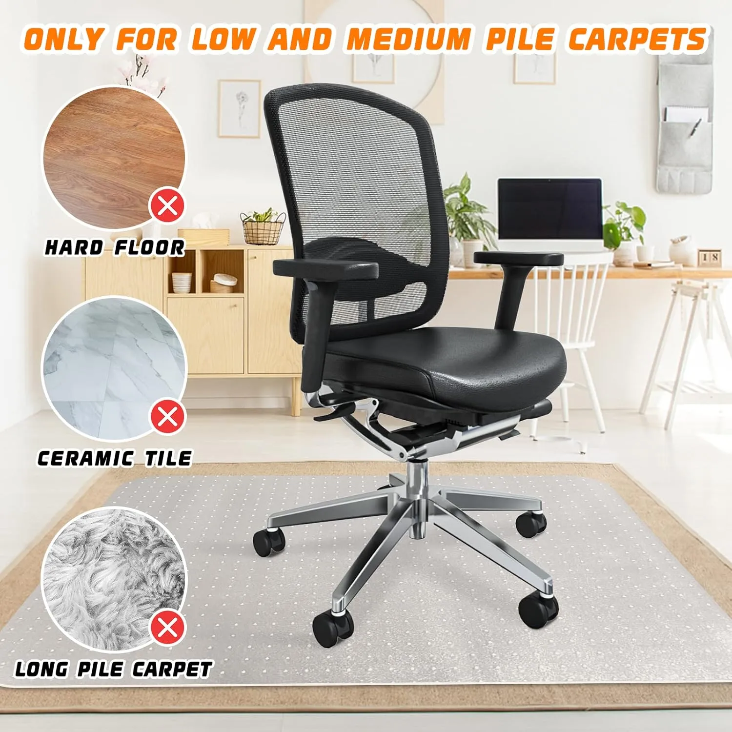 Office Chair Mat for Carpeted Floors, Desk Mats 48"X30" for Rolling Desk on Low Pile Carpets, Small Computer Gaming Plastic Floor Mats for Office Chair on Carpet, Easy Glide Without Curling