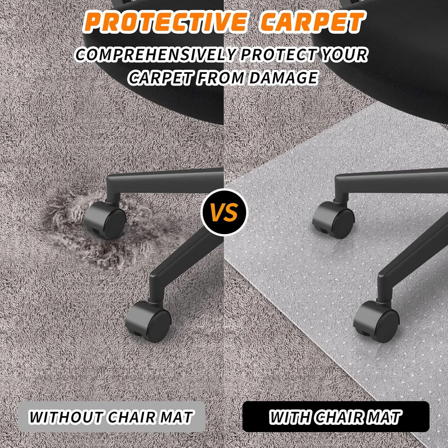 Office Chair Mat for Carpeted Floors, Desk Mats 48"X30" for Rolling Desk on Low Pile Carpets, Small Computer Gaming Plastic Floor Mats for Office Chair on Carpet, Easy Glide Without Curling