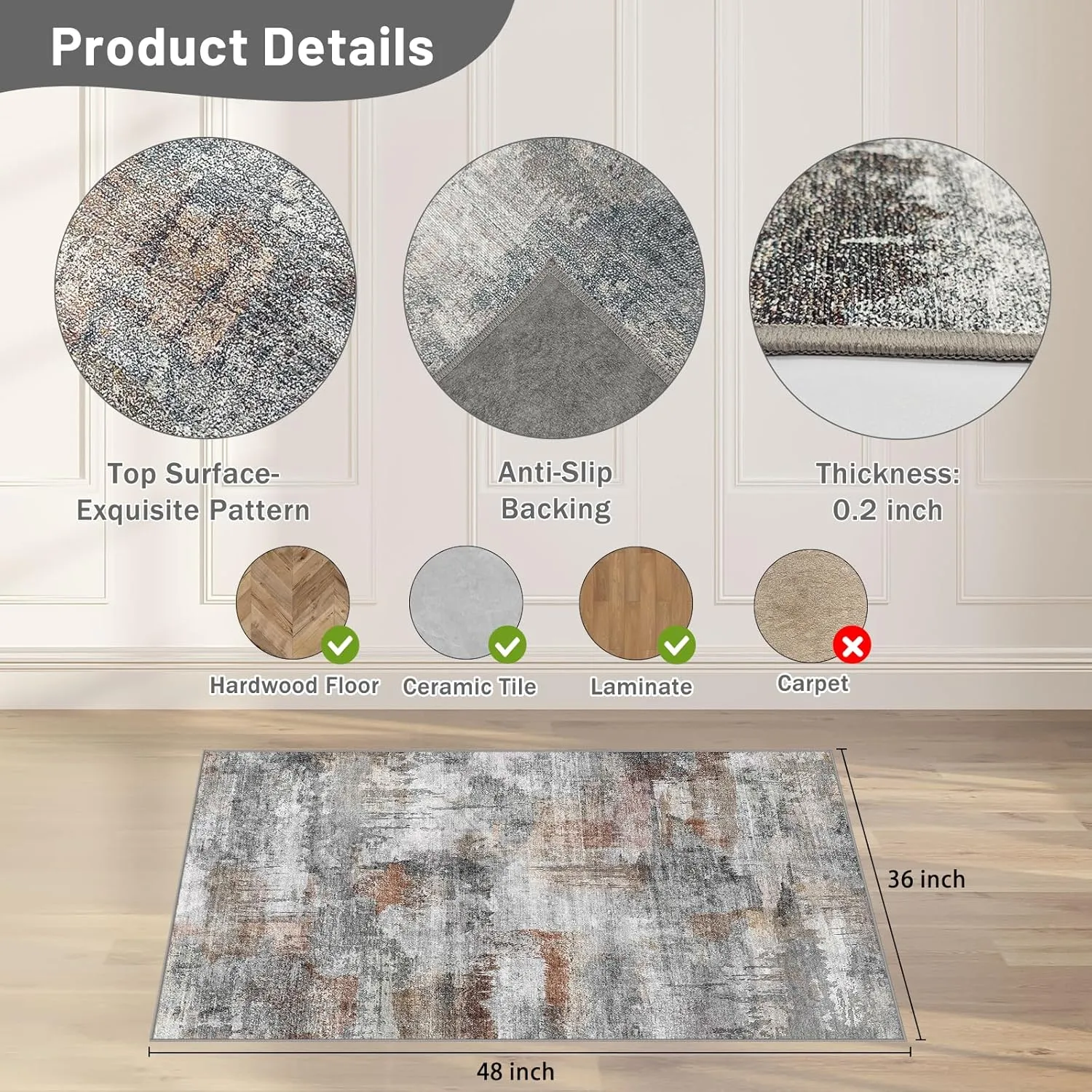Office Chair Mat for Hardwood Floor&Tile Floor,36"X 48" Heavy Duty Desk Chair Mat for Hard Floors,Under Desk Rug for Rolling Computer Chair,Anti Slip,Low Pile Carpet Floor-Abstract Grey