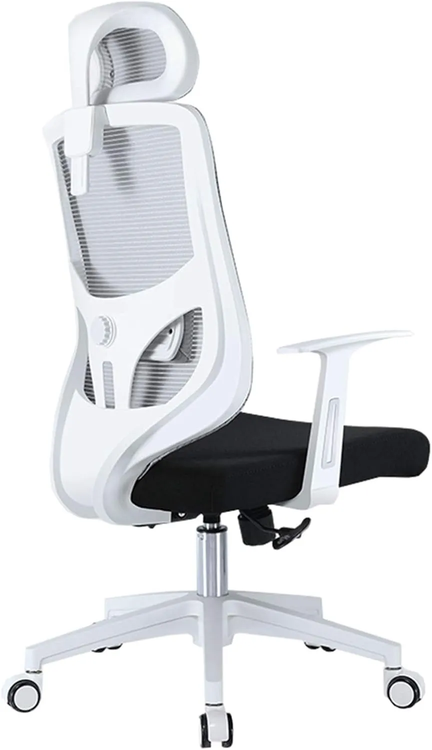 Office Chair Mesh High Back Swivel Office Chair Game Chair 130° tiltable Design Adjustable headrest Lumbar Pillow Chair Lift Breathable mesh Bearing Weight 200kg Ergonomic Desk Chair(White)
