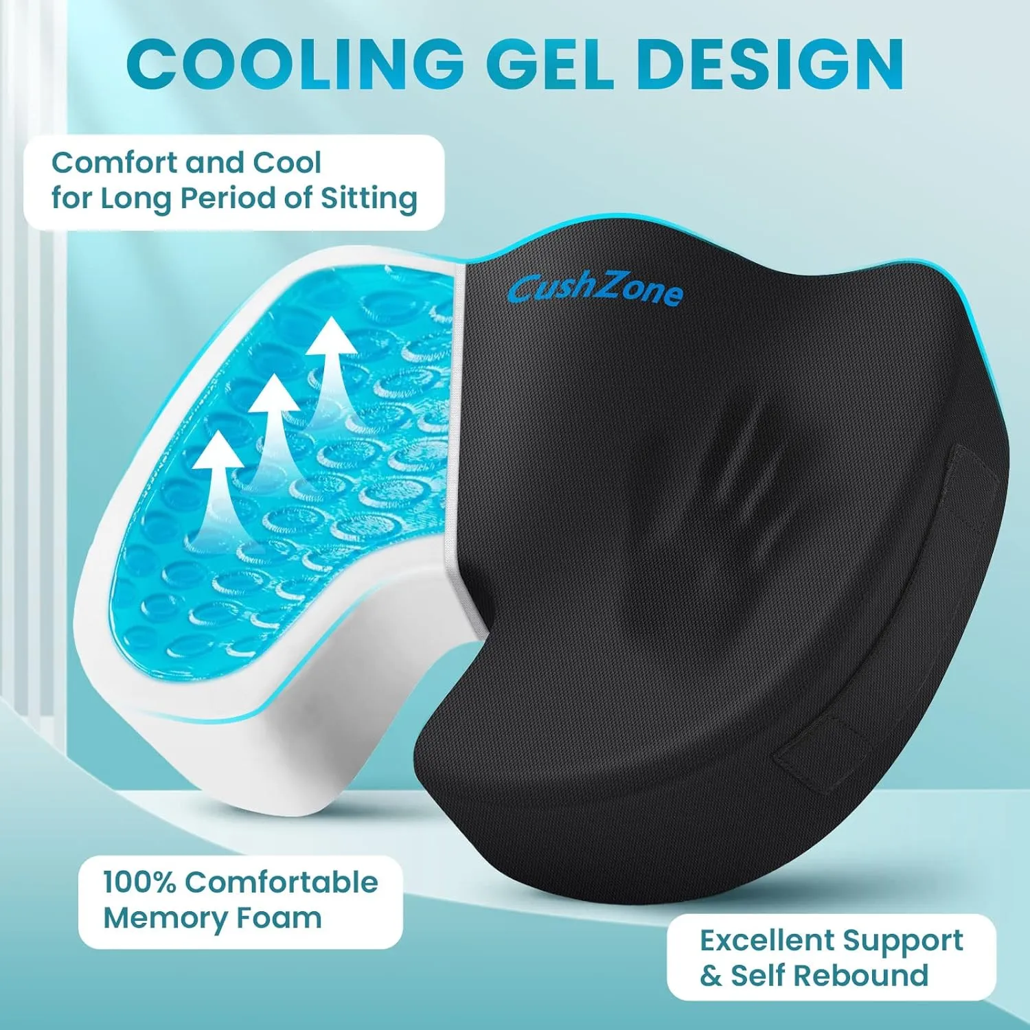 Office Chair Seat Cushion, Cooling Gel Enhanced Memory Foam Cushion for Long Sitting - Back, Sciatica, Coccyx, Tailbone Pain Relief Pillow - for Office, Gaming, Car, Wheelchair - Black, Large