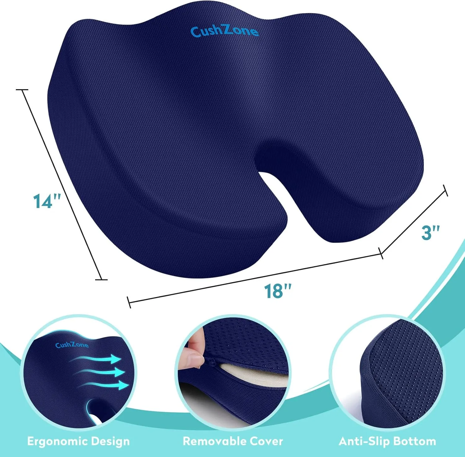 Office Chair Seat Cushion, Cooling Gel Enhanced Memory Foam Cushion for Long Sitting - Back, Sciatica, Coccyx, Tailbone Pain Relief Pillow - for Office, Gaming, Car, Wheelchair - Blue, Large