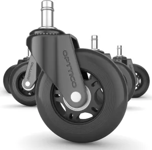 Office Chair Wheels Replacement Set of 5 - NO MORE CHAIR MATS - Office Chair Casters for HARDWOOD FLOORS - Smooth Rolling, Soft Rubber Desk Chair Wheels, Rollerblade Style Computer Chair Caster Wheels