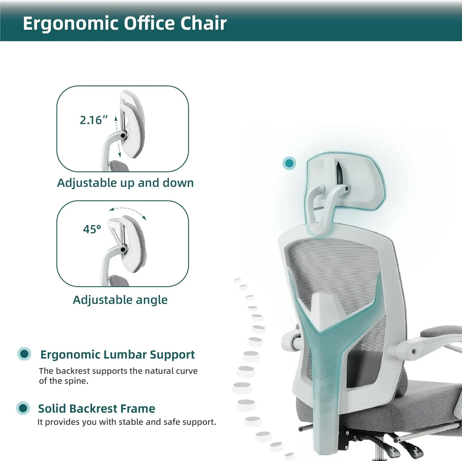 Office Computer Desk Chair, Gaming Chairs for Adults, High-Back Mesh Rolling Swivel Reclining Chairs with Wheels, Comfortable Lumbar Support, Comfy Arms for Home, Office, Gaming, Student