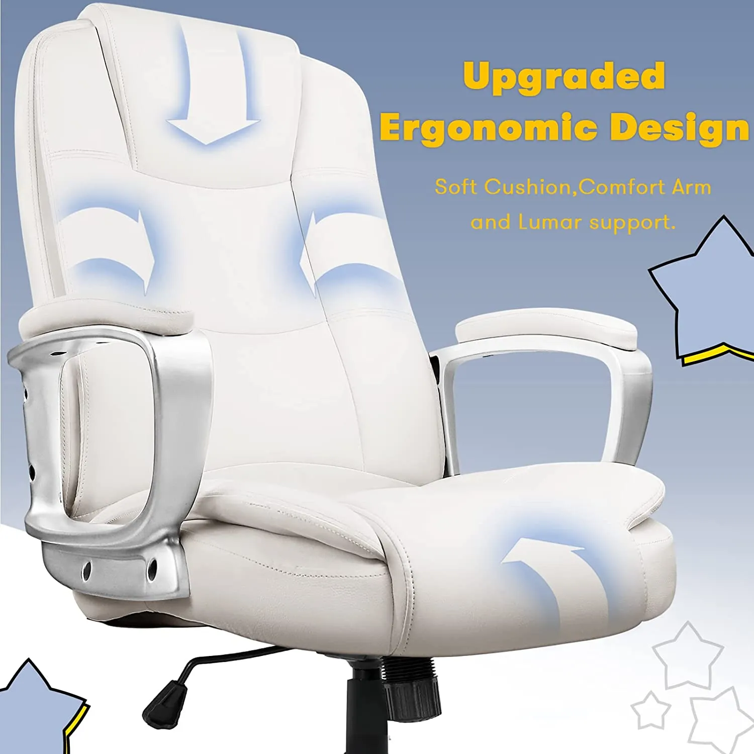 OFIKA Home Office Chair, Ergonomic Desk Chair, Adjustable Task Chair for Lumbar Back Support, Computer Chair with Rolling Swivel and Armrest, Modern Executive High Back Leather Chairs (Cream White)