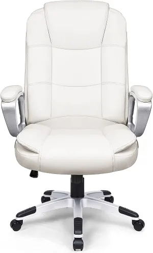 OFIKA Home Office Chair, Ergonomic Desk Chair, Adjustable Task Chair for Lumbar Back Support, Computer Chair with Rolling Swivel and Armrest, Modern Executive High Back Leather Chairs (Cream White)