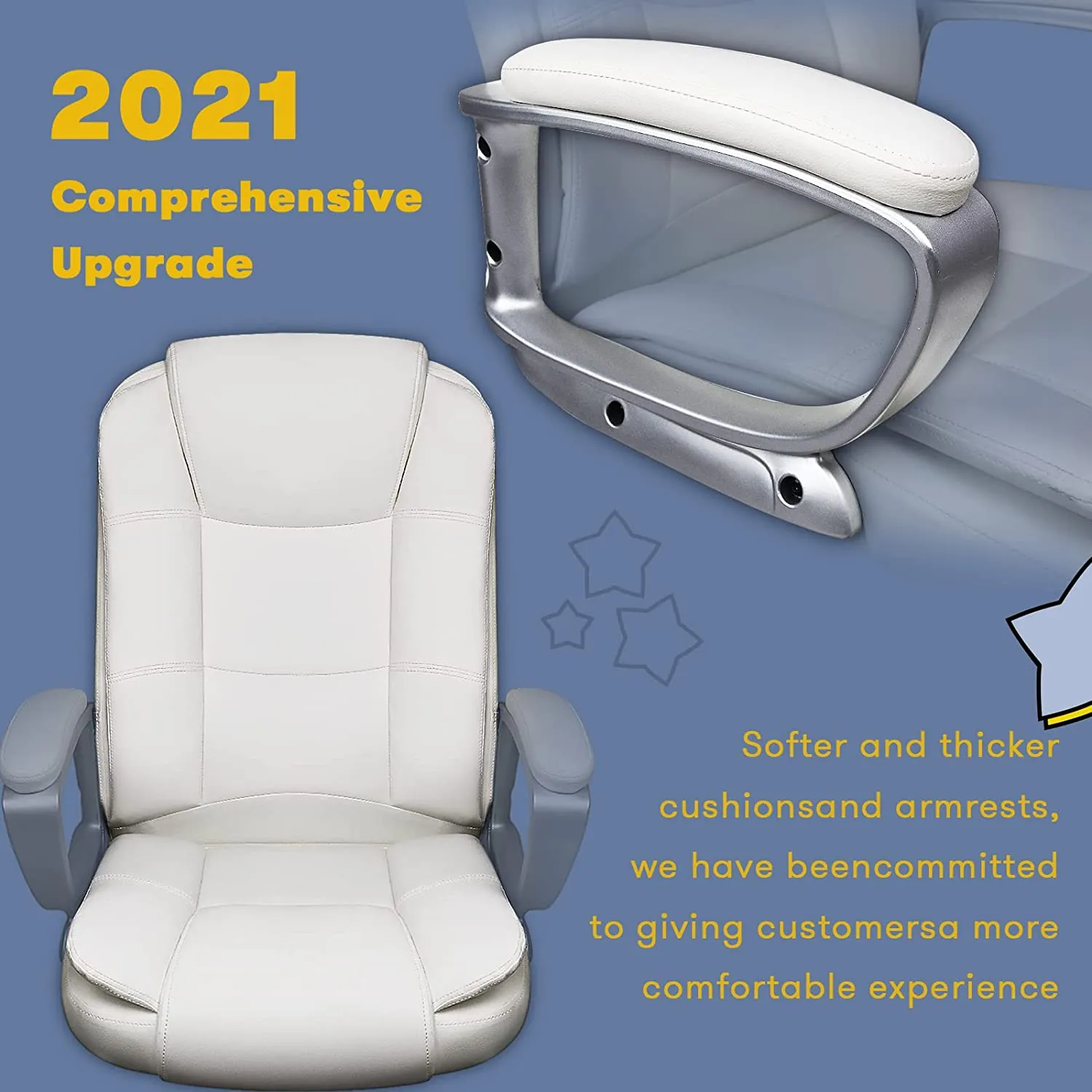 OFIKA Home Office Chair, Ergonomic Desk Chair, Adjustable Task Chair for Lumbar Back Support, Computer Chair with Rolling Swivel and Armrest, Modern Executive High Back Leather Chairs (Cream White)