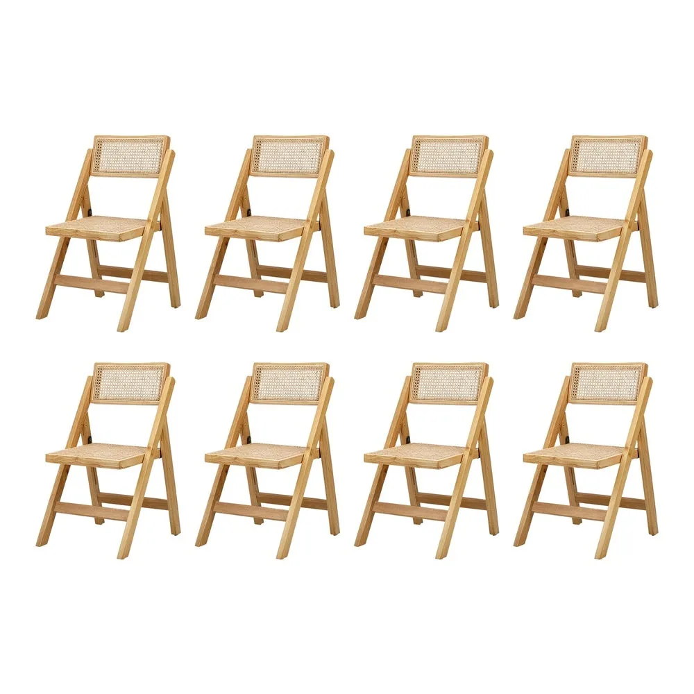 Oikiture 8x Dining Chairs Folding Rattan Chair Wooden