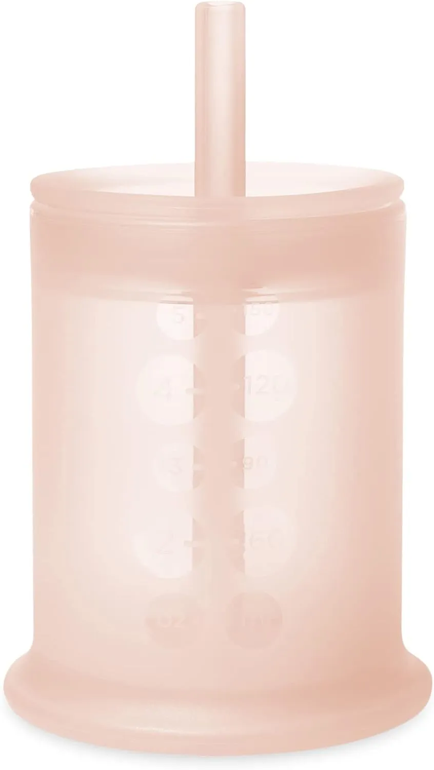 Olababy Silicone Training Cup with Straw Lid | Babies Water Drinking Cup | 6  Mo Infant To 12-18 Months Toddler | Sippy Cup For Kids & Smoothie Cup | Baby Led Weaning (Coral, 5 oz)