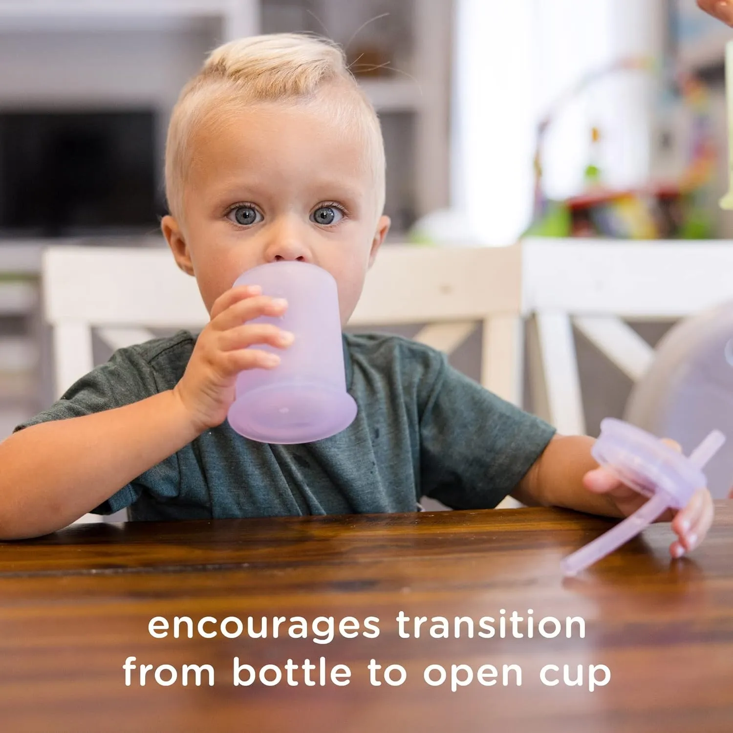 Olababy Silicone Training Cup with Straw Lid | Babies Water Drinking Cup | 6  Mo Infant To 12-18 Months Toddler | Sippy Cup For Kids & Smoothie Cup | Baby Led Weaning (Lilac, 5 oz)