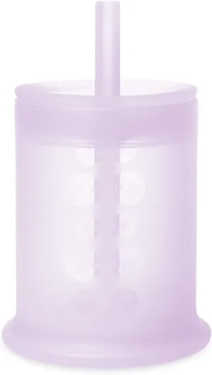 Olababy Silicone Training Cup with Straw Lid | Babies Water Drinking Cup | 6  Mo Infant To 12-18 Months Toddler | Sippy Cup For Kids & Smoothie Cup | Baby Led Weaning (Lilac, 5 oz)