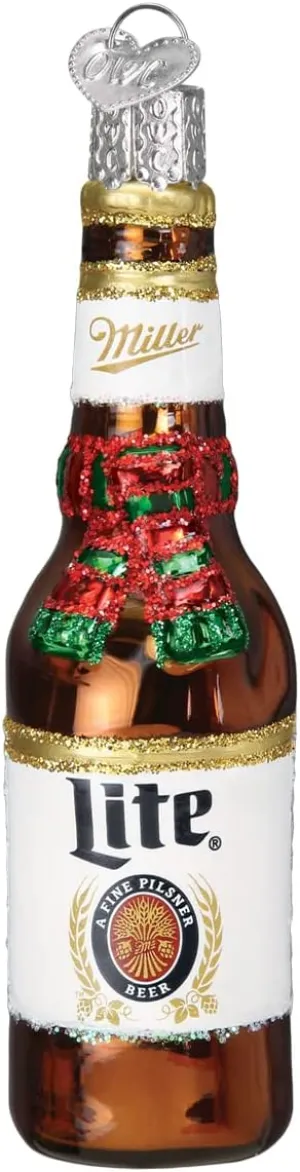 Old World Christmas Holiday Miller Lite Bottle Glass Blown Ornament for Christmas Tree