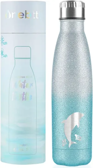 Onebttl Dolphin Gifts for Women, Dolphin Gifts For Christmas, Stainless Steel Glitter Bottle 17oz, Silver-Blue