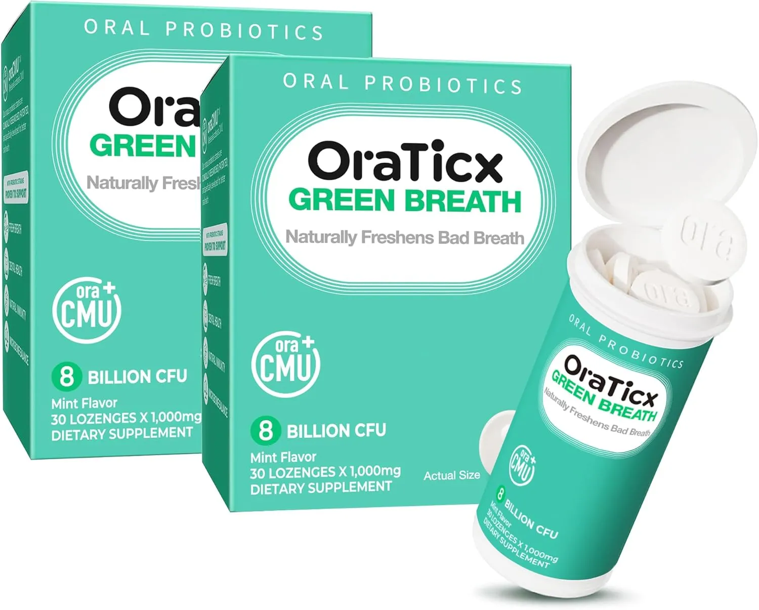 Oral Probiotics Green Breath, Freshen Bad Breath, Dental Probiotic Supplement for Oral Health, 8 Billion CFU, Mint Flavor 30 Lozenges 2-Pack