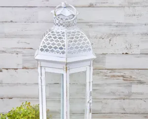 Ornate distressed shabby white candle lantern