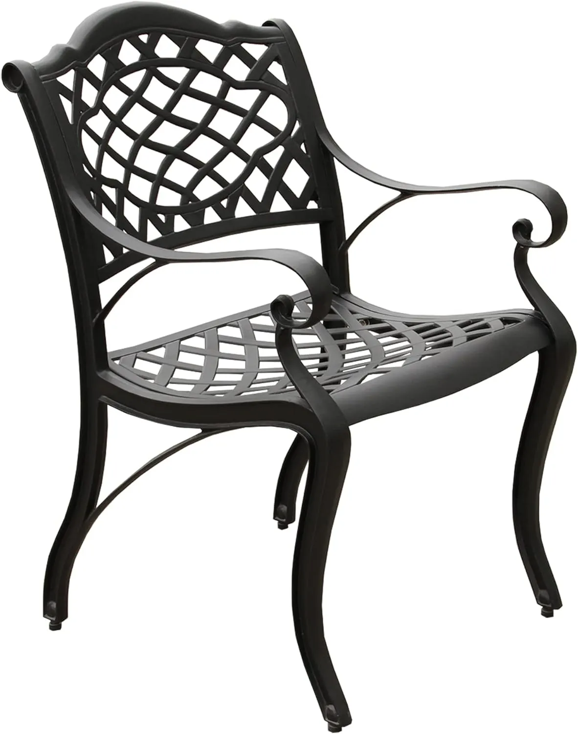 Ornate Traditional Outdoor Cast Aluminum Black Patio Dining Chair