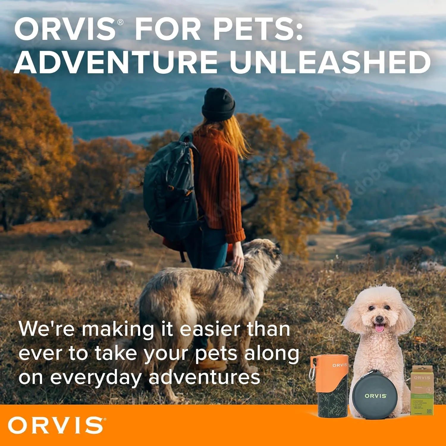 Orvis Dog Travel Water Bottle, 25oz Capacity | Portable Pet Waterer with Built-in Bowl | Stainless Steel, High Visibility Orange Lid