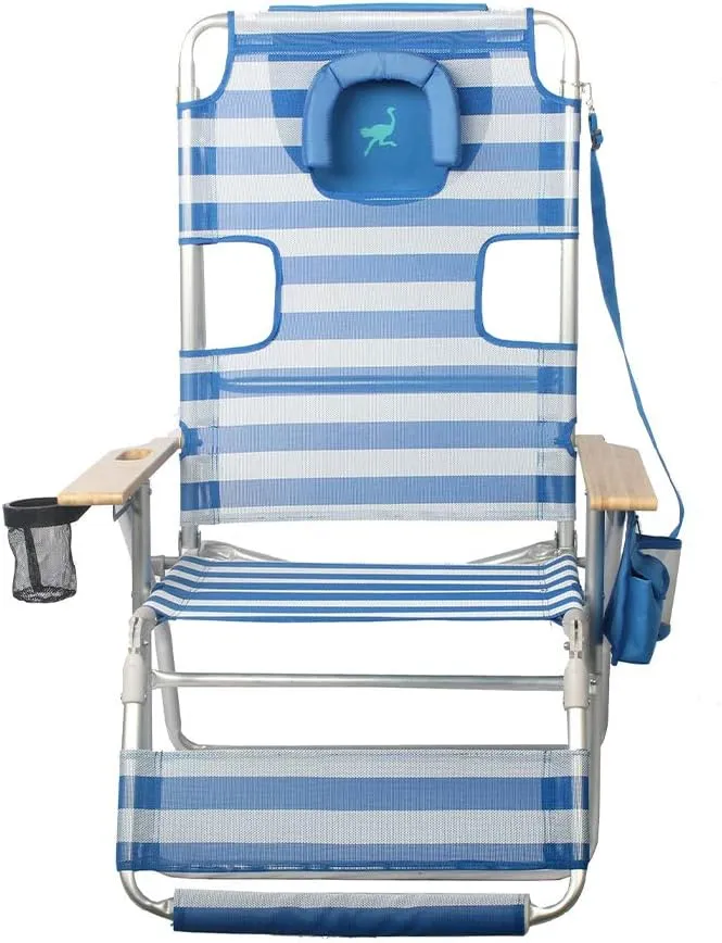 Ostrich 3-N-1 Altitude Outdoor Reclining Patio Beach Lounge Chair, Blue (2 Pack)